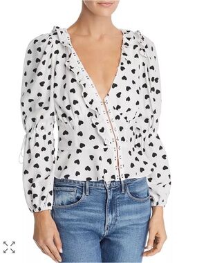For Love & Lemons White Blouse with Black Heart Print